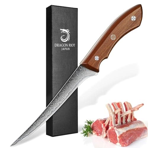 DRAGON RIOT 6 Inch Damascus Boning Knife, VG10 Steel, Ergonomic Wood Handle