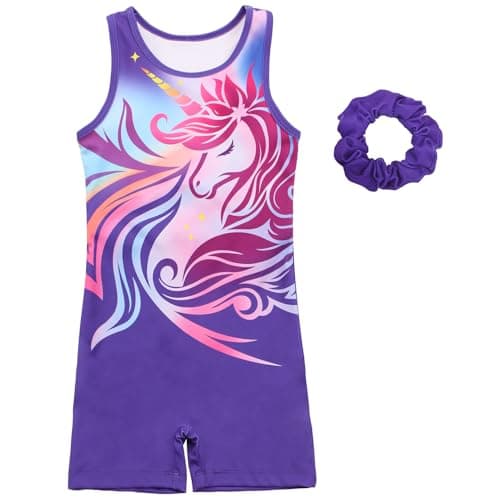 JOYSTREAM Gymnastics Leotards for Girls With Shorts Biketards Unitards Tumbing Ballet Dance Outfit 10-11Years,Purple Unicorn