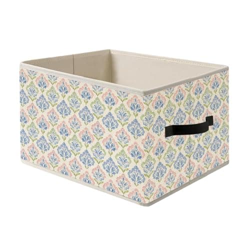FITIE Girly Pastel Jewels Storage Bin Box with Handles, Grandmillenial Blue Green Pink Floral Cottagecore Foldable Organizer Basket Toybox for Girls Dorm Bedroom Bathroom Clothes Toys Books