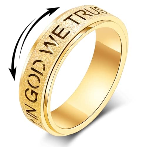 YIXNZON Fidget Toys Adults Spinner：Anxiety Spinning Thumb Band in God We Trust Stainless Steel for Women Men Relief Silver Size 10 (Gold, Size 6)