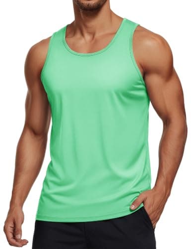 MAGCOMSEN Men's UPF 50+ Tank Top Quick Dry Summer Workout Muscle Sleeveless Shirts for Swim Beach Bodybuilding Mint Green XS