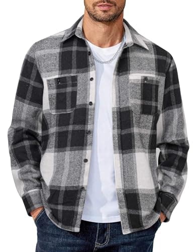 COOFANDY Flannel Shirt for Men Long Sleeve Plaid Shirt Jacket Shacket Casual Button Down Shirts Regular Fit