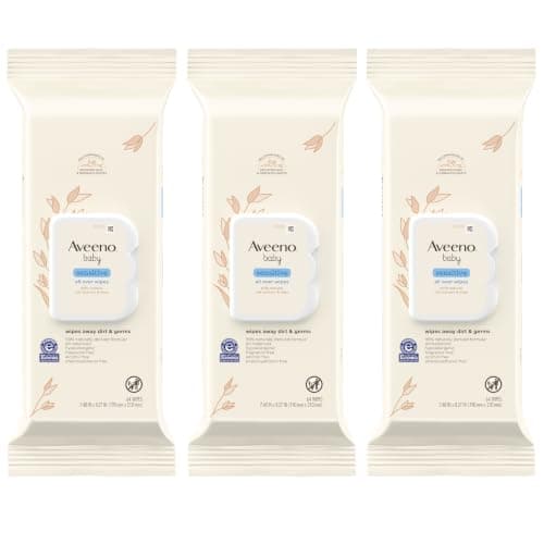 Aveeno Baby Sensitive All Over Wipes with Aloe & Natural Oat Extract for Face, Bottom, Hands & Body, pH-Balanced, Hypoallergenic, Fragrance-, Phenoxyethanol- & Alcohol-Free, 64 ct per pack