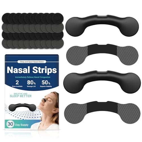 Nasal Strips for Snoring Nose Strips for Breathing Enhanced Respiratory Efficiency Extra Strength Snoring Solution Nasal Dilators for Sleeping Improve Sleep and Exercise Quality - Black, 30 Count