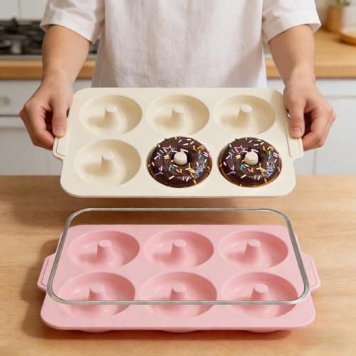 Toeusog Nonstick Silicone Donut Pan: 4 Inch Large Donut Mold Metal Frame