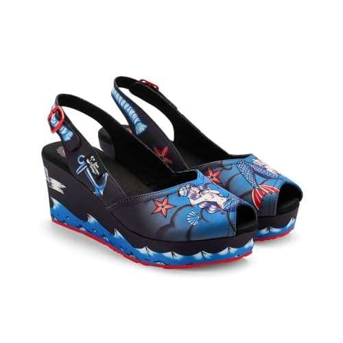 Hot Chocolate Design Women's Peep Toe Wedge Sandals, Sea Beauty
