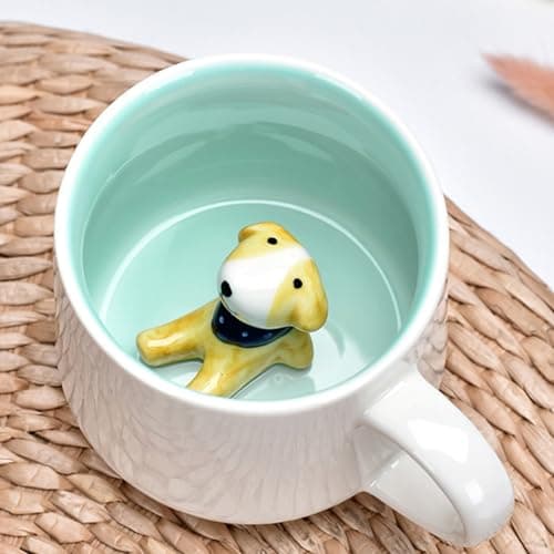 Arawat Cute Dog Mug with Animal Inside Cute Ceramic Coffee Mugs Dogs Print Funny Tea Cups with Spoon and Handle Unique Cup Gift for Women Friends Novelty Birthday Gifts for Dog Lover Unique Mug