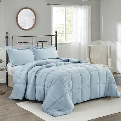 HIG 3pc Blue Queen Size Bedding Comforter Set Duvet Insert Blanket