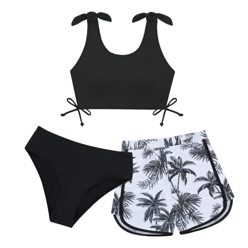 Girls Swimsuit Bikini Set 3 Piece Kids Tropical Print Swimwear