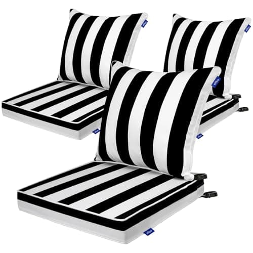 INFBLUE Deep Seat Cushions, Outdoor Cushions, Patio Furniture Cushions, Deep Seat & Back Cushion Patio Cushions for Backyard Couch Sofa Fade Resistant (22x24x4 inches 3 Sets, Black Stripes)