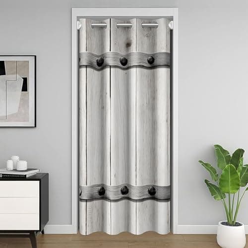 Feelyou Rustic Wood Barn Door Door Curtain for Doorway Privacy 52"x80"