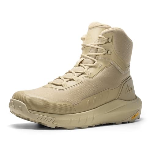 NORTIV 8 Men's Tactical Hiking Boot Lightweight Cushion Sole Boots for Work All Day Side Zipper Motorcycle Combat Military Boot Arch Support 8 Inches Terrascope,Size 7.5,Sand,NMUMMT2503