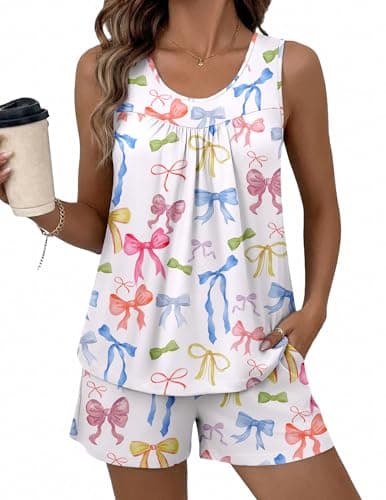 Ekouaer Women Sleeveless Pajama Set Summer Tank Top Pjs 2 Piece Lounge Set
