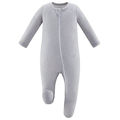 Owlivia Rayon Made from Bamboo Footie Pajamas, Baby Boy Girl Sleep 'N Play, Zip Front Footed Sleeper Pjs(Newborn, White Dots)