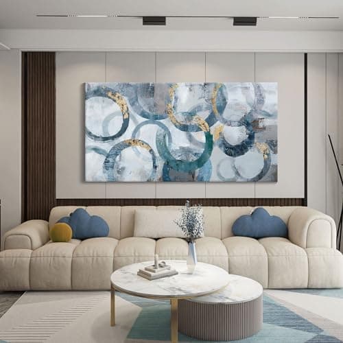 Abstract Canvas Wall Art, Modern Minimalist Wall Decor for Living Room - Blue, Teal Room Decorations, Framed 24x48IN