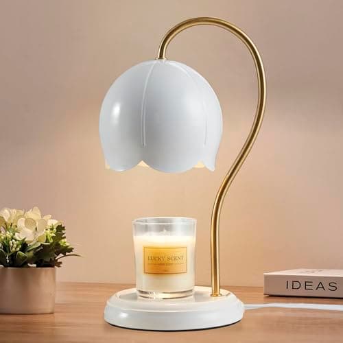 Mahbahole White Gold Flower Candle Warmer Lamp with Timer Dimmable, Office Decor Elegant Bedroom Scented Wax Light, Valentine's Birthday Gifts for Women Man, Large Table Candles Burner