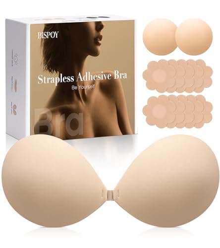 Invisible Strapless Sticky Bra for Women, Ultra Adhesive Push Up Silicone Bra, Reusable Cleavage Lift Bra for Backless Dress Nude