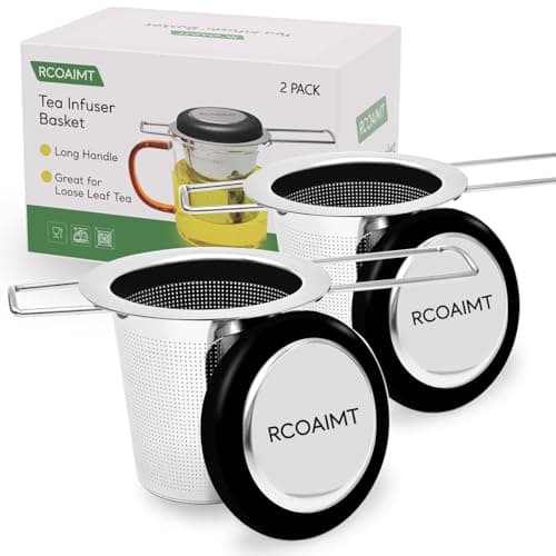 Tea Infuser for Loose Leaf Tea, 2 Pack Stainless Steel Tea Strainer with Long Foldable Handle, Fine Mesh Tea Filter for Teapots, Mugs, Cups & Coffee