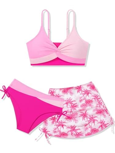 Girl's Swimsuits with Skirts Front Cross Strap Bikini Set Swimming Bathing Suit