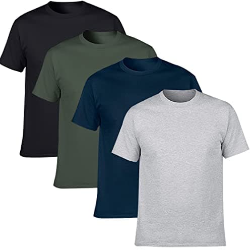 NewDenBer Men's Classic Basic Solid Crew Neck Soft Cotton T-Shirt 4 Pack Black/Deep Forest/Navy/Gray, 3XL