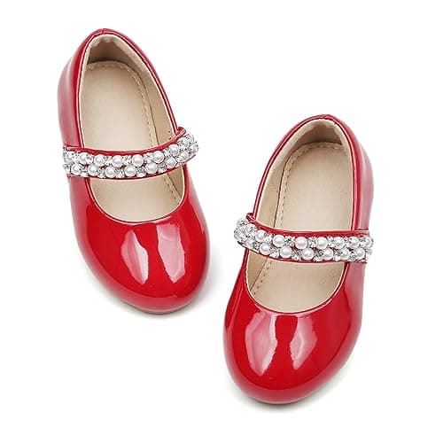 Otter MOMO Toddler/Little Girls Mary Jane Ballerina Flats Shoes Slip-on School Party Dress Red Shoes Size 5