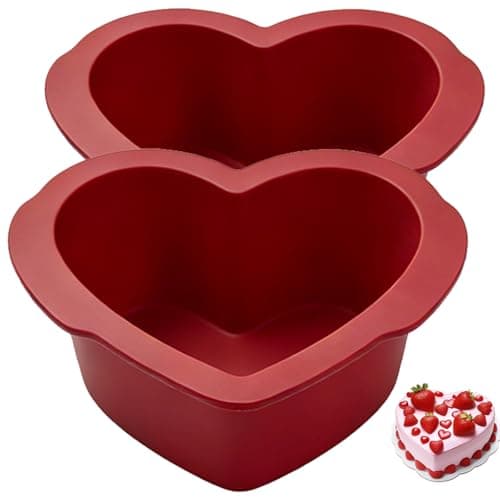 Silicone Heart Shaped Cake Pans 8 inch, NonStick Easy Release Heart Silicone Mini Cake Molds for Baking Bread, Easy Clean Brownies Pan Set for Oven, Microwave, Air Fryer and Freezer (8 Inch 2PCS)