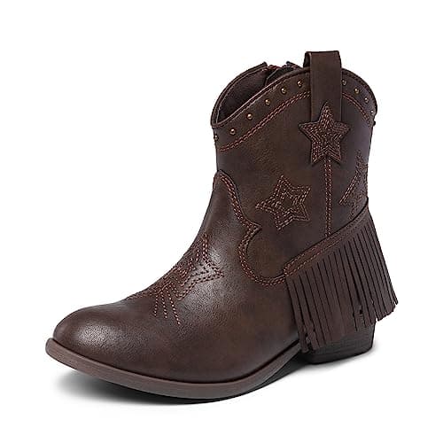 DREAM PAIRS Girls Cowgirl Cowboy Ankle Western Boots Side Zipper Riding Shoes with Tassel,Size 12 Little Kid,BROWN,SDBO2302K
