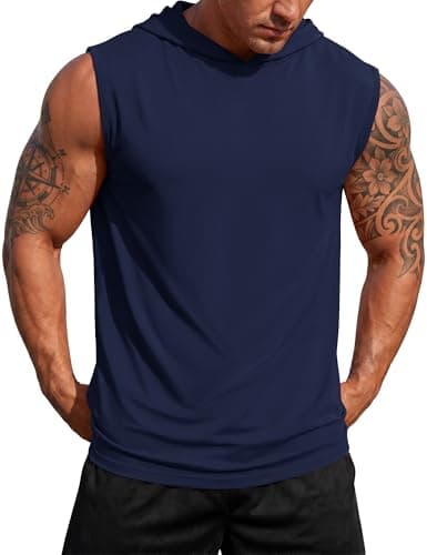 MAGCOMSEN Sleeveless Hoodies for Men Sun Protection Workout Gym Athletic Cooling Muscle Hooded Tank Top Navy M
