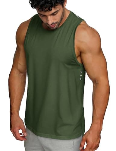 MAGCOMSEN Mens Tank Top Sleeveless Dry Fit Workout Gym Muscle Active Shirts Army Green