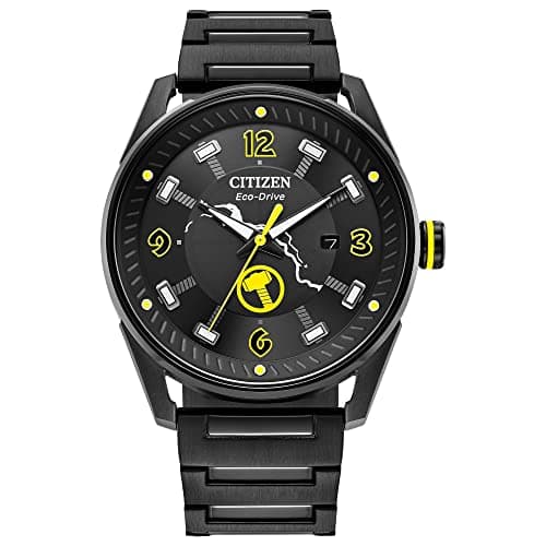 Citizen Eco-Drive Men's Marvel Thor Find Your Power Black IP Stainless Steel, 3-Hand Date, Luminous, 42mm (Model: BM6987-50W)