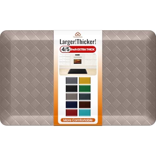 TranquilMoments 4/5 Inch Extra Thick Kitchen Mats for Floor,Non Slip Anti Fatigue Kitchen Rugs,Waterproof Stain Resistant Sink Mat,Cushioned Standing and Comfort Mats for Office (17"x28" Khaki)