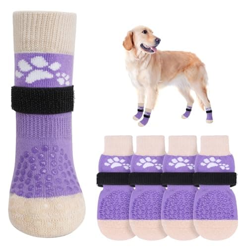 SCENEREAL Anti Slip Dog Sock to Prevent Licking Paws for Hardwood Floors, Boots & Paw Protector Shoes for Hot/Cold Pavement with Grippers, Double Sides Grips for Small Medium Large Senior Dogs