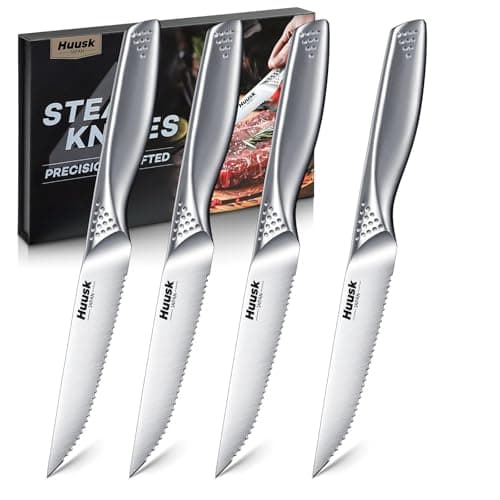 Huusk Steak Knives Set of 4, Serrated Stainless Steel Dinner Knife 4.5 Inch