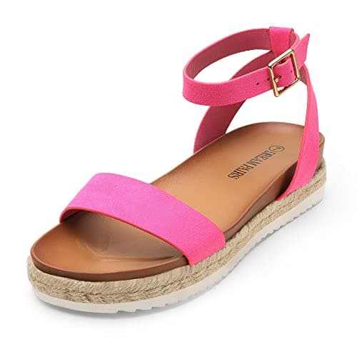 DREAM PAIRS Women's Open Toe Platform Espadrille Wedge Sandals Comfortable One Band Dressy Casual Sandals for Women,Size 5.5,Fuchsia/Suede,KATHY