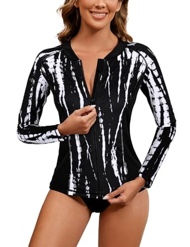 LURANEE Women's Zip Up Rash Guards for Women UPF50+ Long Sleeve Swimsuit
