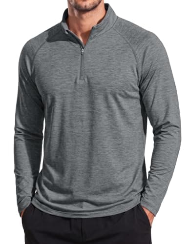 MAGCOMSEN Mens Quarter Zip Pullover Long Sleeve Shirt UPF 50+ Lightweight Golf Shirts Performance Running Workout Dark Grey, L