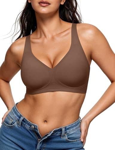 EUYZOU Wireless Jelly Bras for Women Plus Size Full Coverage Supportive Push Up Bra Seamless Comfortable No Underwire Everyday Bras, Coffee M