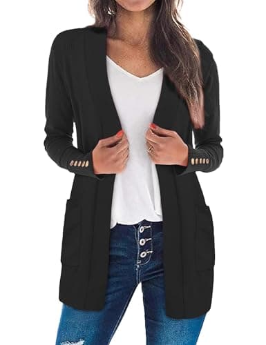 LOMON Cardigan Sweaters for Women Black Cardigans Fall Knit Sweater Dressy Casual 2025 Trendy XXL
