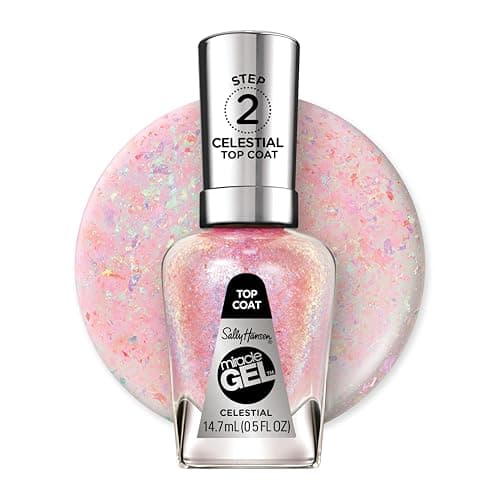 Sally Hansen Miracle Gel Nail Polish Special Effect Top Coat | Salon Quality, Gel-Like Formula, Two-Step System, No UV Light Needed, Long Lasting | 110 Celestial | Sheer Glittery White Nail Polish