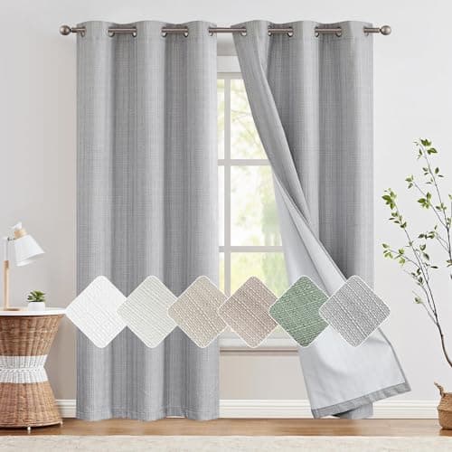 jinchan 100% Blackout Curtains for Bedroom Living Room Linen Blackout Curtains 84 Inch Long Room Darkening Curtains Linen Textured Drapes 52" W 2 Panels Window Curtains Grommet Top Heathered Gray