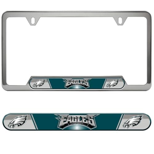 FANMATS 61963 Philadelphia Eagles Embossed License Plate Frame, Stainless Steel Frame with Stamped Aluminum Team Logo Inserts, 6.25in x 12.25in