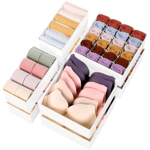 Criusia Underwear Sock Drawer Organizer Dividers 8 Set, Foldable Dresser Closet Organizers and Storage Bins for Baby Clothing, Sock, Underwear, Bra, Ties, Scarf (White)