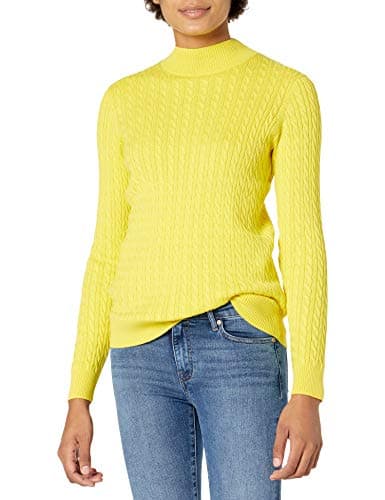 Amazon Essentials Women's Classic-Fit Lightweight Cable Knit Long-Sleeve Mock Neck Sweater, Bright Yellow, XX-Large
