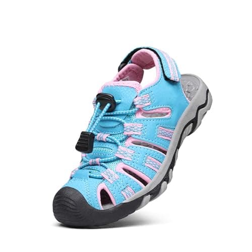 DREAM PAIRS Boys Girls Summer Outdoor Athletic Sport Sandals Walking Hiking Hook and Loop Adjustable Multicolor for Toddler/Little/Big Kids,Size 6 Toddler,Baby/Blue/Pink,160912-K