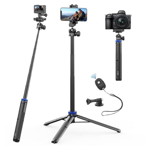 Kaitezenz Selfie Stick Tripod for Gopro Camera, 64" Extendable Stand with 360° Ball Head 1/4" Screw, Portable Lightweight Camera Tripod for GoPro Max Hero 11 10 9 8 7 6 5 DJI OSMO Action Phone
