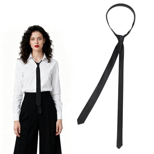 LXUEJIE Black Skinny Tie for Women and Men, Adjustable Zipper Skinny Ties, Solid Color Black Ties for Wedding Business