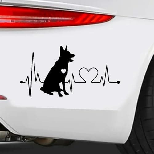 ZUKHL 2pcs 7"x3.74" German Shepherd Vinyl Car Stickers with Heartbeat Line Design, Cartoon Animal Pet Dog Bumper Window Sticker, Exterior Accessories for Cars #2BZ332 (Black)