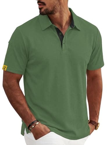 REXUHOWU Men's Polo Shirt Short Sleeve Moisture Wicking Sports Casual T-Shirt Golf Polo Shirt Business Collar Shirt for Men Green L
