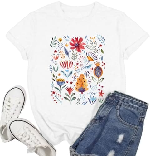 Ascrazy Wildflower Shirt for Women Floral Lover T-Shirt Wild Flowers Tee Tops