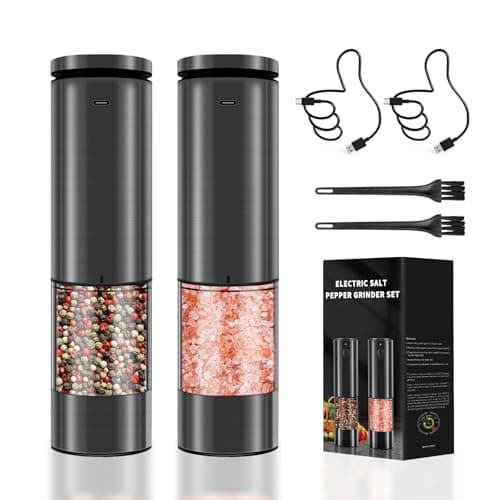 Electric Salt and Pepper Grinder Set Stainless Steel Led Light Automatic One Handed Operation Rechargeable Adjustable Shakers Ceramic Rator 2 Pack Gift for Women Men Birthday Mom Day
